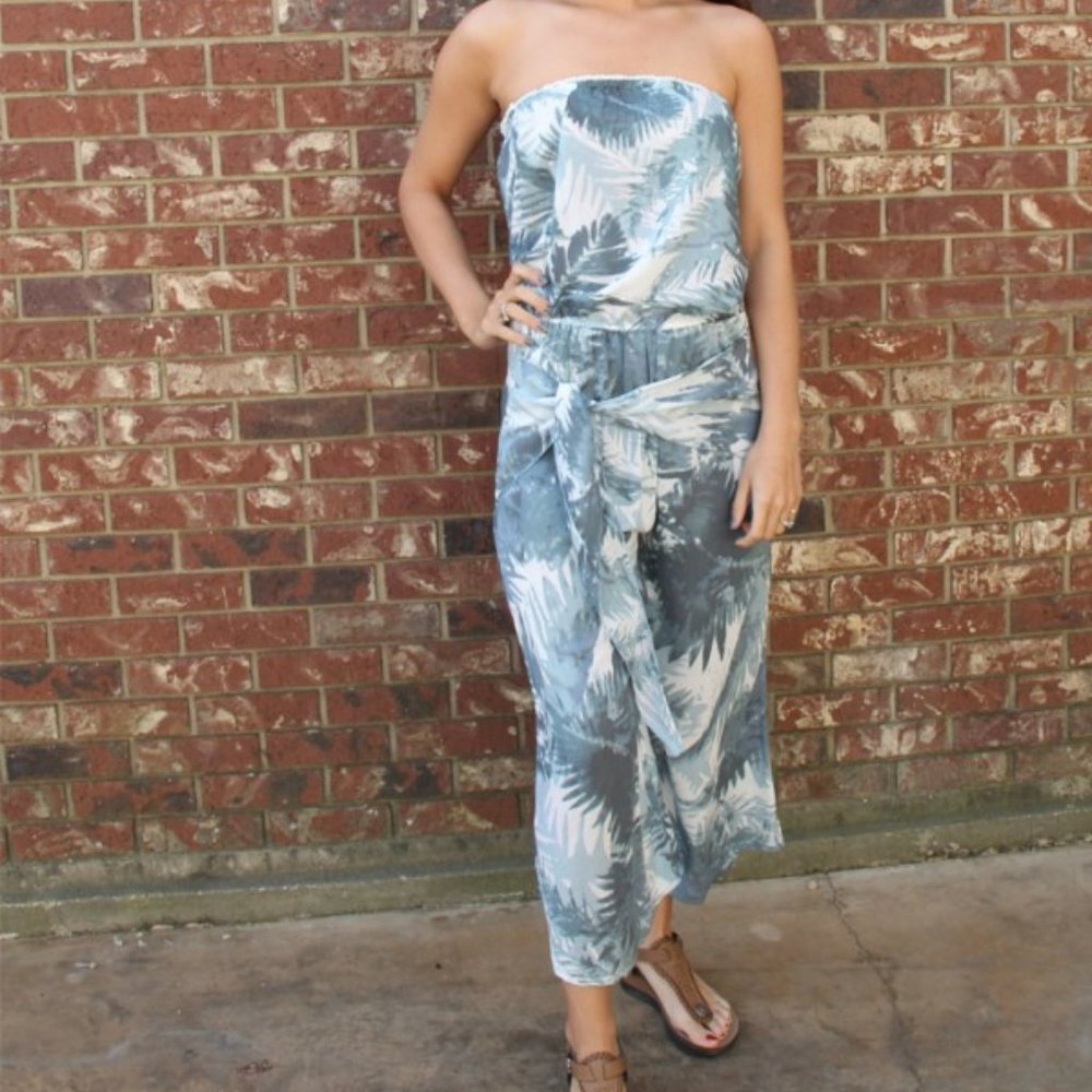 Surf Gypsy Palm Leaf Tie Front Jumpsuit